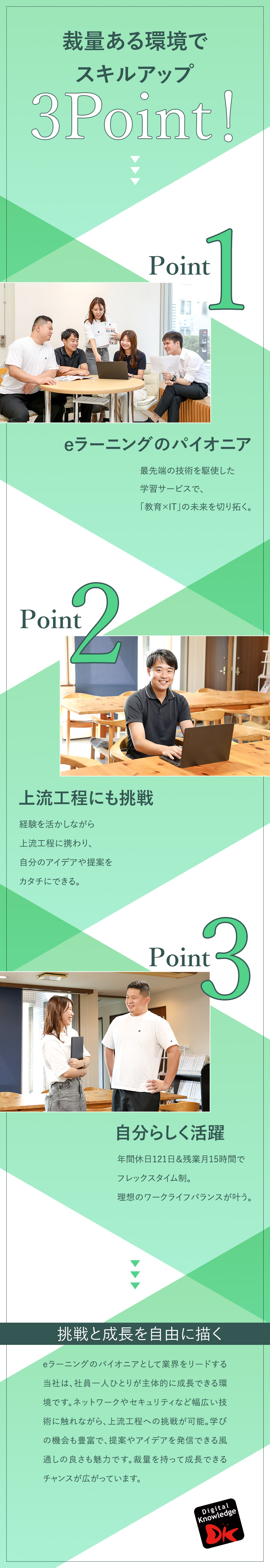 【eラーニングの先駆者】設立30年を迎える安定企業／【裁量大】幅広いスキルを身につけて上流工程へ参画／【定着率100％】年間休日121日、残業月15時間／株式会社デジタル・ナレッジ