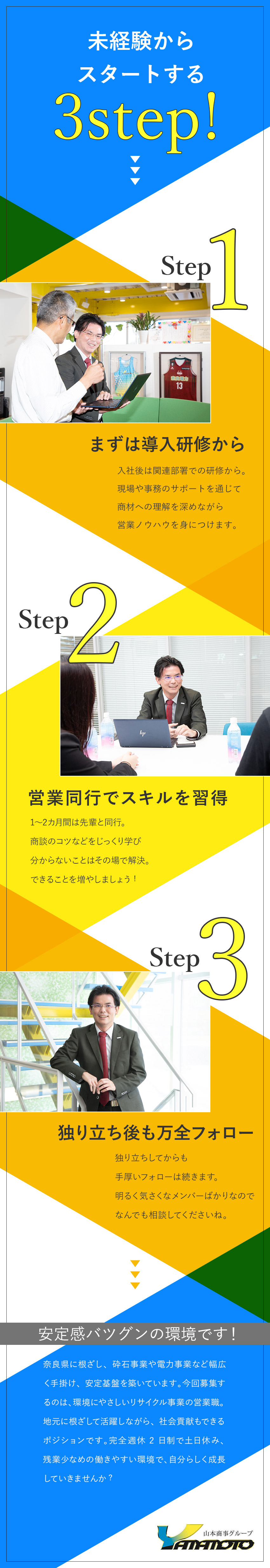 《安定基盤》幅広いビジネス展開で国からの表彰多数！／《未経験歓迎》ゼロから学びキャリア&収入UPを実現／《社会貢献》脱炭素やSDGsに貢献できるやりがい◎／山本商事株式会社