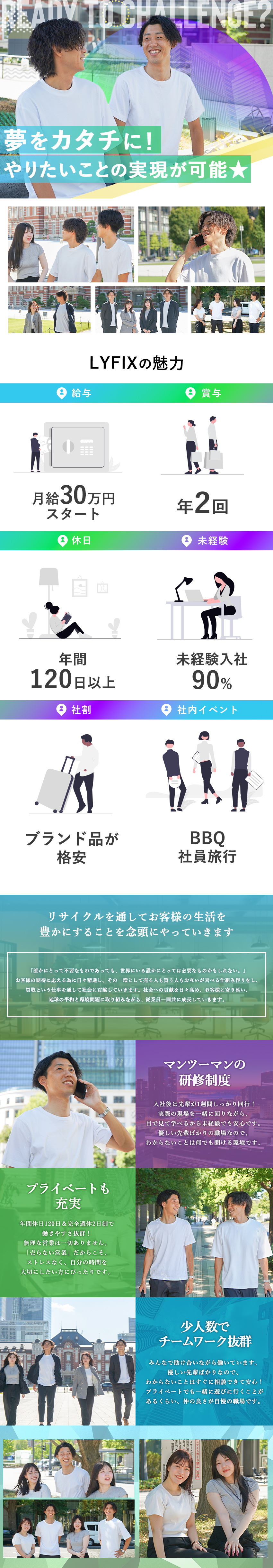 【未経験歓迎】イチから学べる環境でしっかり成長！／【安定収入×高収入】年収2,000万円も可能！／【1週間集中研修】先輩社員がマンツーマンで指導！／株式会社ＬＹＦＩＸ