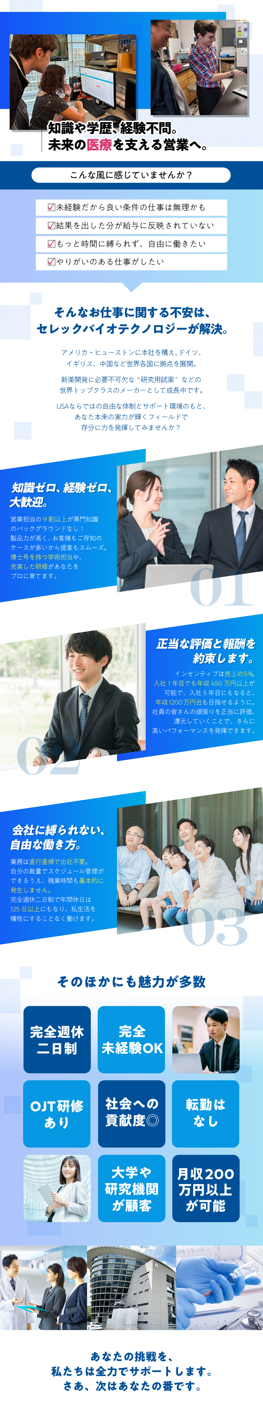 ＜経験不問＞充実した研修をご用意！／＜完全直行直帰＞自分の裁量で働ける柔軟性の高さ！／＜高還元インセンティブ＞頑張りが収入に直結！／セレックバイオテクノロジー株式会社