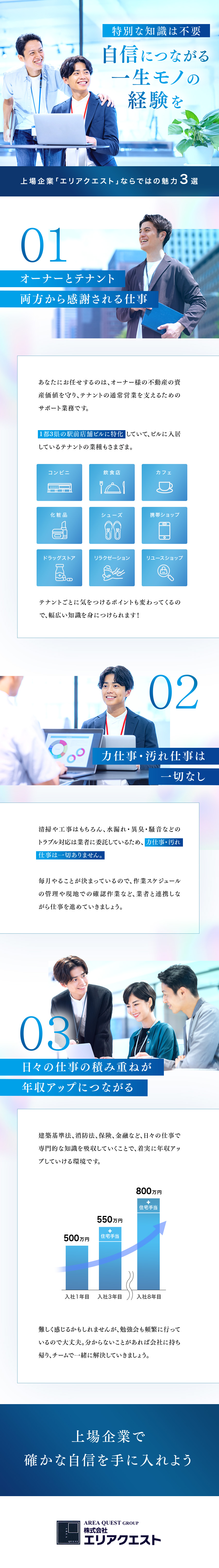 首都圏エリアの駅前店舗物件でシェアトップクラス！／未経験でも月給35万円スタート／賞与は年4回支給！／土日祝休み／年間休日125日／充実の福利厚生／株式会社エリアクエスト【スタンダード市場】