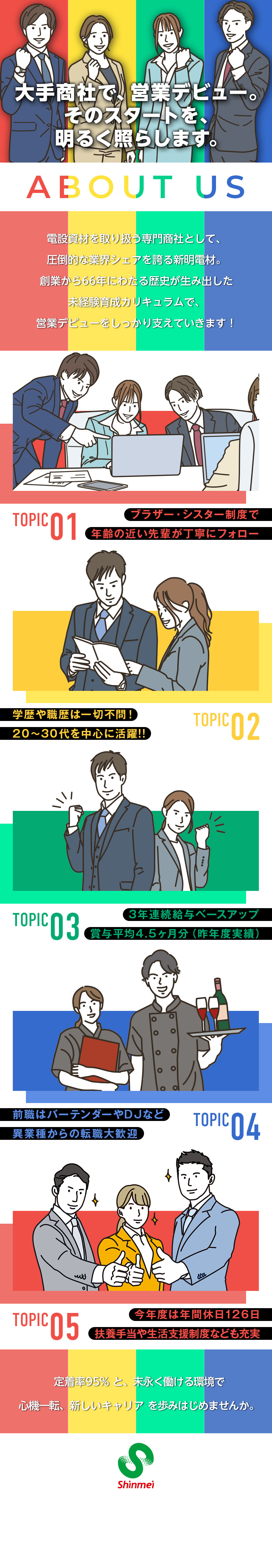【業界最大手】創業66年の安定経営基盤／【働き甲斐UP】新卒も中途も3年連続ベースアップ！／【働きやすさ】年休126日（2025年度実績）！／新明電材株式会社
