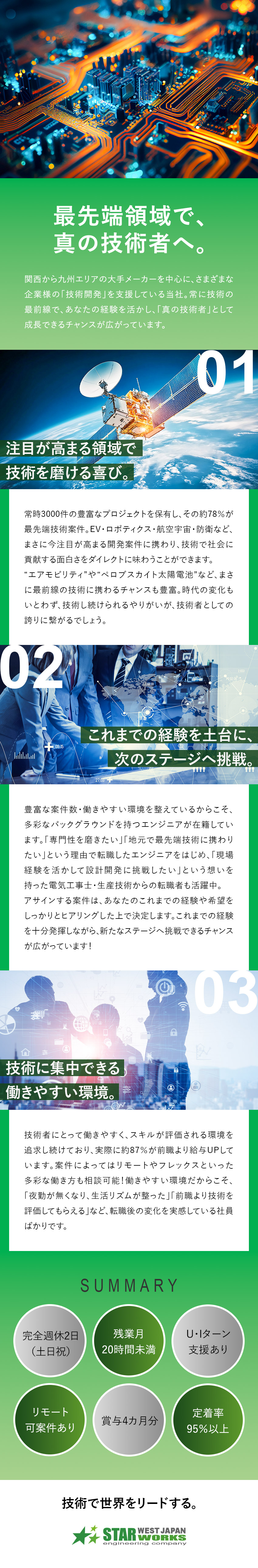 【先端技術案件78％】航空宇宙・EV・ロボットなど／【上流工程】パナソニック・三菱重工業など大手と取引／【定着率95％】年休122日／U・Iターン支援あり／西日本スターワークス株式会社(スターワークスグループ)