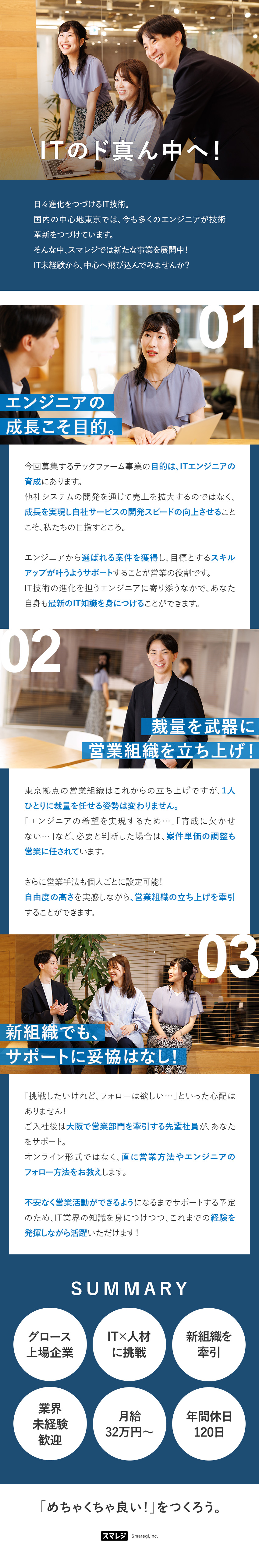 【IT×人材】エンジニアのキャリアアップ支援を担う／【安定性◎】上場企業の新規営業部門立ち上げを牽引／【裁量大】営業手法も案件単価も営業に任される環境／株式会社スマレジ【グロース市場】