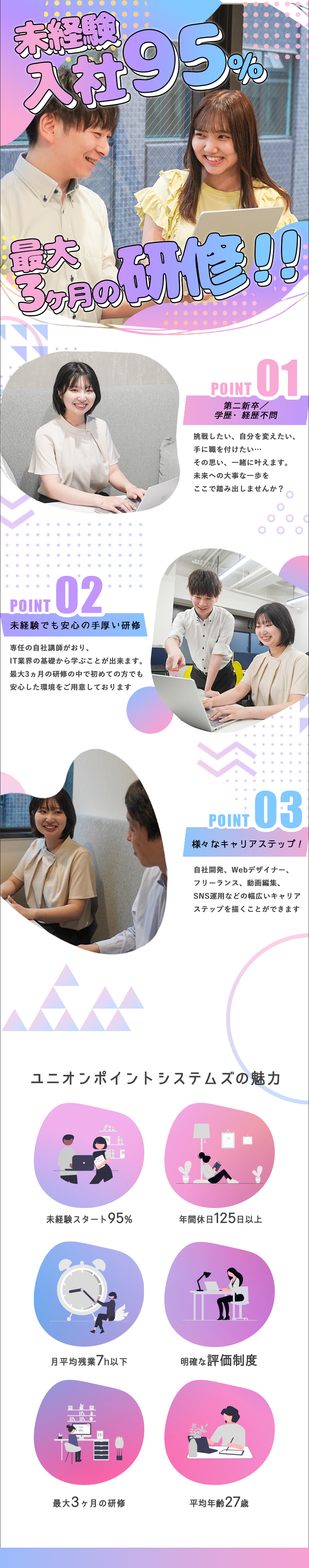 【未経験でも安心】自社講師による手厚いサポート！／【キャリアパス】Webデザイナー・動画編集・SNS／【働きやすさ】残業7h以下・年休125日以上◎／株式会社ユニオンポイントシステムズ