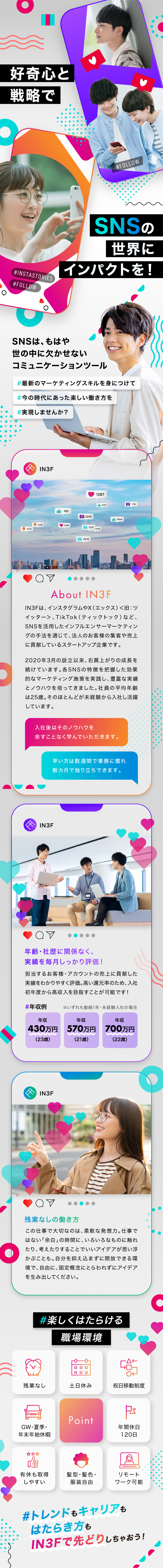 未経験歓迎◆SNSに興味・関心がある方なら経験不問／働きやすい◆残業なし／年休120日／在宅勤務もOK／実績を評価◆成果に応じて毎月インセンティブを支給／株式会社ＩＮ３Ｆ（インスリーエフ）