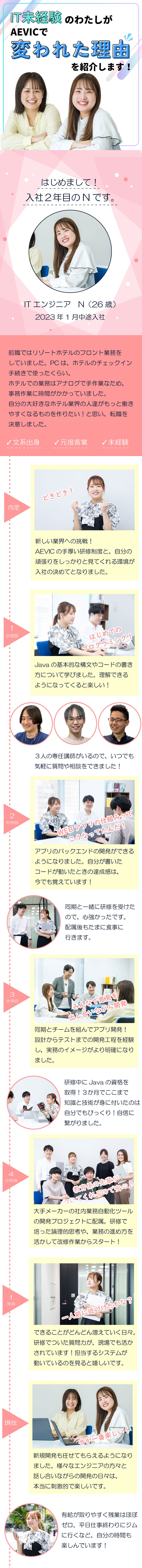 ★研修期間最大6カ月！“研修だけに集中”できる環境／★開発案件100%＆自社開発あり／大手企業案件豊富／★残業時間月平均8h＆在宅勤務あり／定着率95%／株式会社ＡＥＶＩＣ