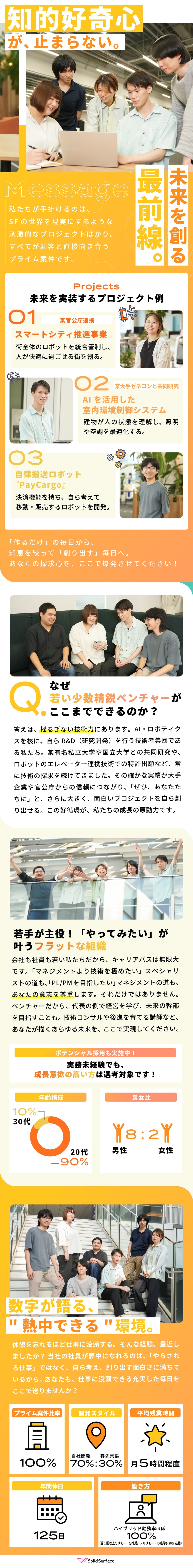AI/ロボットの最先端技術に企画・上流から挑戦！／プライム100%／未来創出案件多数／大手・官公庁等／年間休日125日／残業月5h／プチボーナス年4回／Solid Surface株式会社