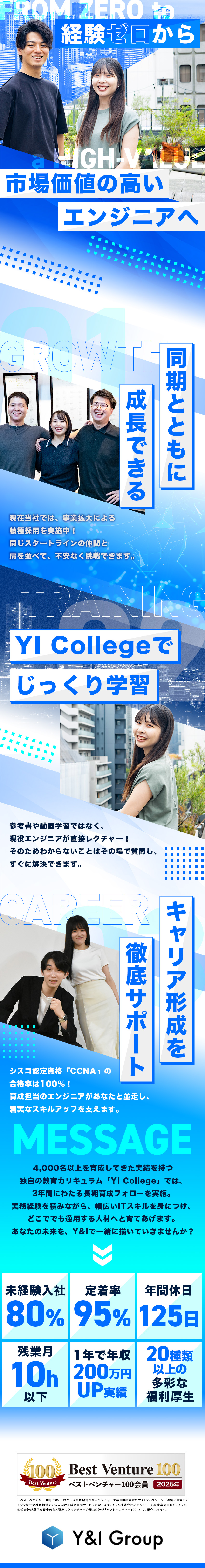 プライベートを尊重◆リモート・副業・私服勤務可能／未経験入社9割◆4,000名以上の育成実績あり／年間休日125日◆土日祝休み＆定時退社で私生活充実／Y&I Group株式会社
