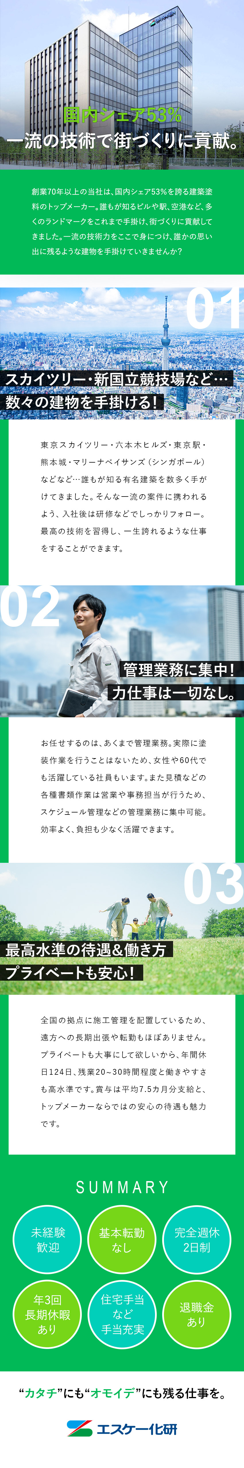 【創業70年の安定企業】国内シェアトップメーカー／【オフタイム充実】年間休日124日、9連休あり／【しっかり稼げる】賞与7.5カ月分＋各種手当充実／エスケー化研株式会社【スタンダード市場】