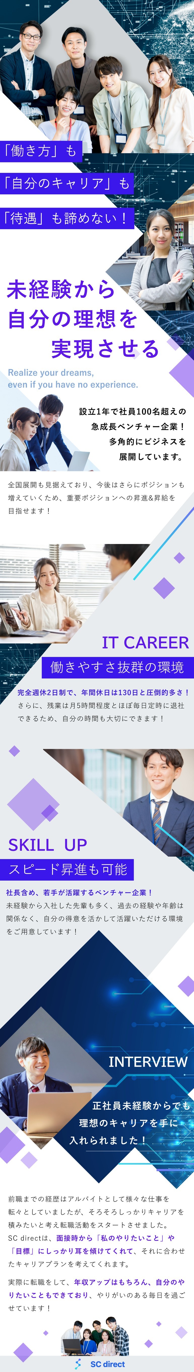 【高待遇】年休130日／残業月5H程度／決算賞与／【多彩なキャリア】未経験から採用や販促PRへ！／【キャリアアップ】事業拡大につき役職ポストも！／株式会社ＳＣ　ｄｉｒｅｃｔ