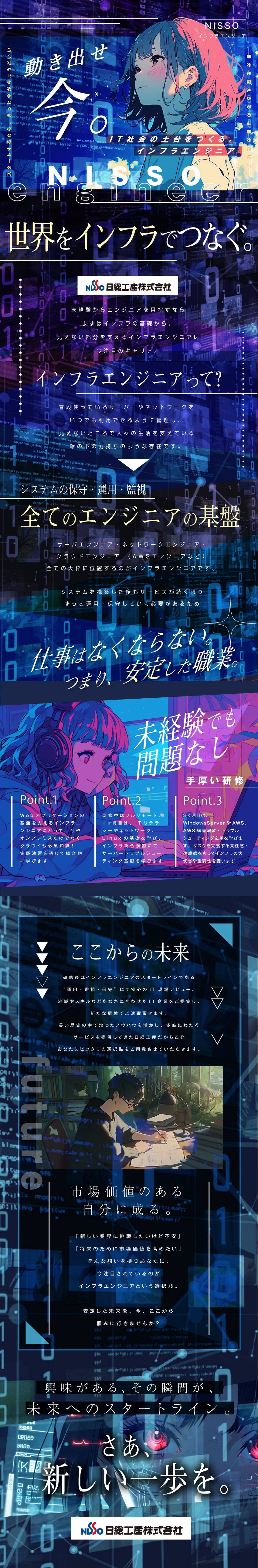 9割が未経験スタート→2ヶ月のリモート研修で安心！／社会の基盤「インフラ」を支える陰の立役者として成長／【履歴書不要】人柄・意欲重視の採用→まずは応募を！／日総工産株式会社