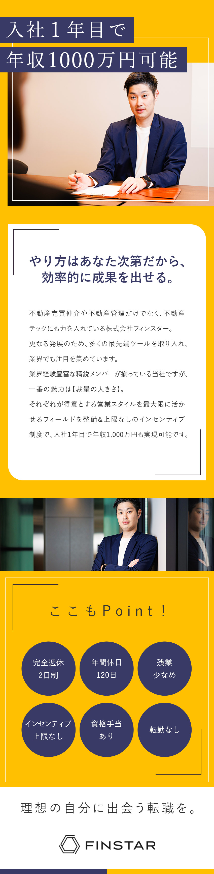 【裁量大】自身営業スタイルを活かせる／【稼げる】インセンティブ上限無&年収1000万円可／【将来性】業界でも注目の集まる不動産ベンチャー／株式会社フィンスター
