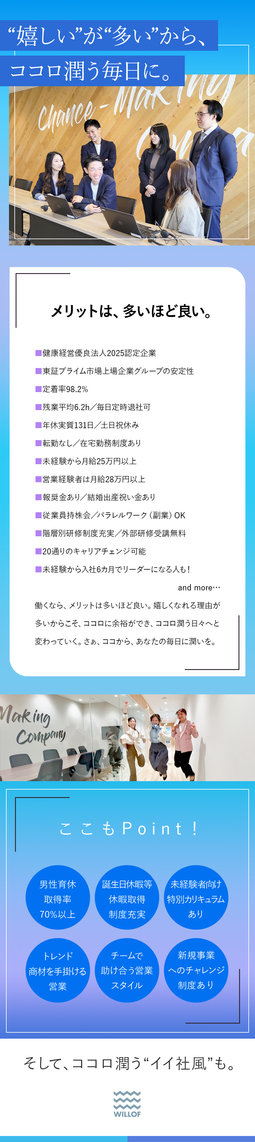 ★東証プライム上場G／健康経営優良法人2025認定／★残業平均6.2h／定時退社OK／年131日以上休／★その他メリット多数！↓続きはこのままスクロール！／株式会社ウィルオブ・ワーク