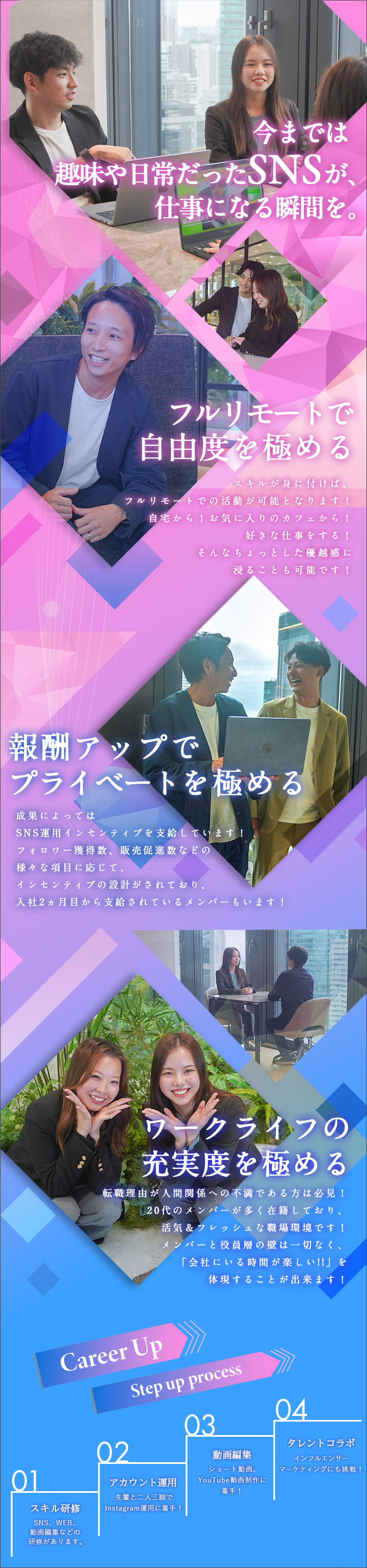 今まではＩｎｓｔａｇｒａｍが好きな事・趣味だった。／でも、今日からはＳＮＳやショート動画が仕事になる。／今ない、新たな『Ｂｕｚｚ』をアナタが創り上げる。／株式会社Ｎｅｗ　ｂｌｏｏｍ