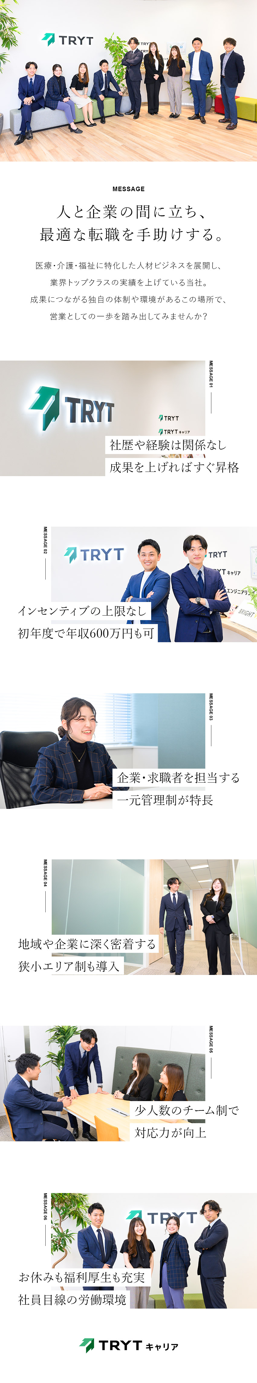 人材ビジネスの力で医療・介護・福祉業界の課題を解決／5名前後のチーム＆地域に密着した営業で成果を上げる／月給28万円以上／年休124日／インセンティブ制度／株式会社トライトキャリア(トライトグループ)