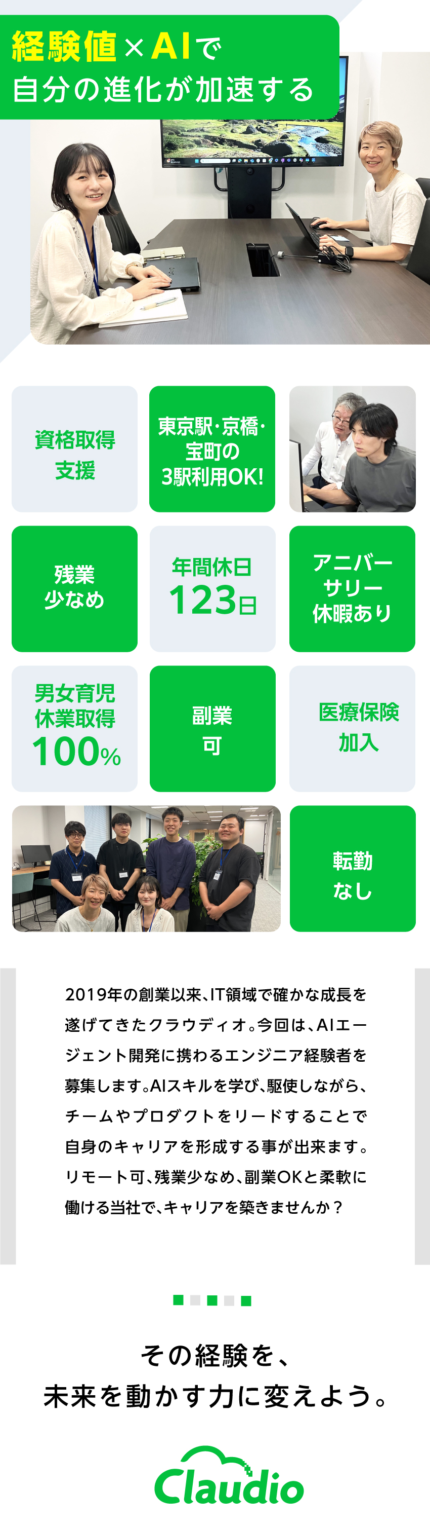 【自社勤務×フレックス】リモート可／髪型・服装自由／【自社プロダクトリリース】システム開発をお任せ／【残業月10h以下】土日休み／資格取得支援あり！／株式会社クラウディオ