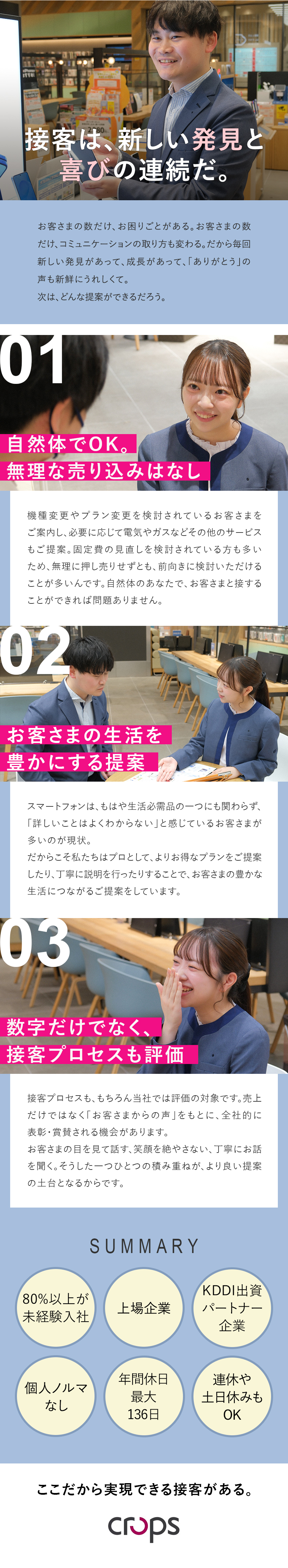 上場企業★KDDI専門店・東海トップクラスのシェア／抜群の働きやすさ★年間休日最大136日・月10日休／評価制度★お客さまの声も表彰対象！本社キャリアも／株式会社クロップス【スタンダード市場】(クロップスグループ)