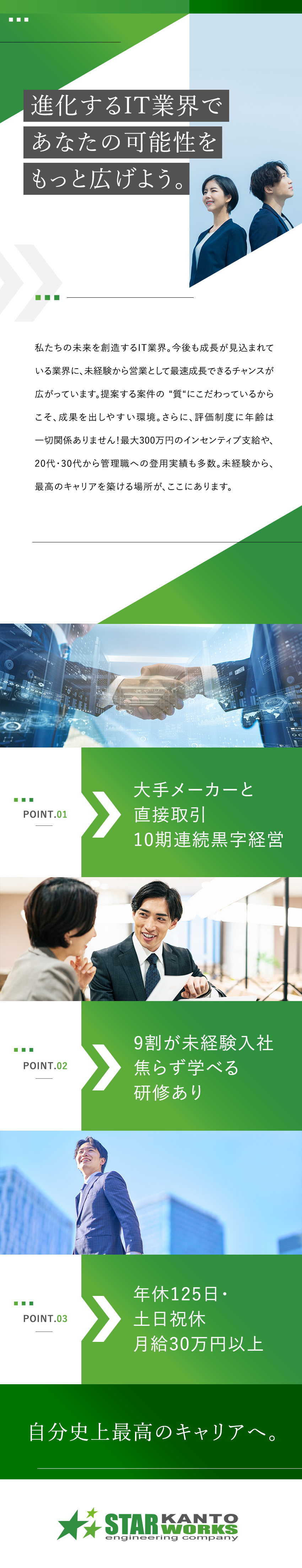 【9割が未経験入社】IT業界で成果を出せる営業へ！／【満足待遇】月給30万円～＋インセン平均150万円／【平等な評価】転職ハンデなし／毎年昇給も目指せる！／関東スターワークス株式会社(スターワークスグループ)