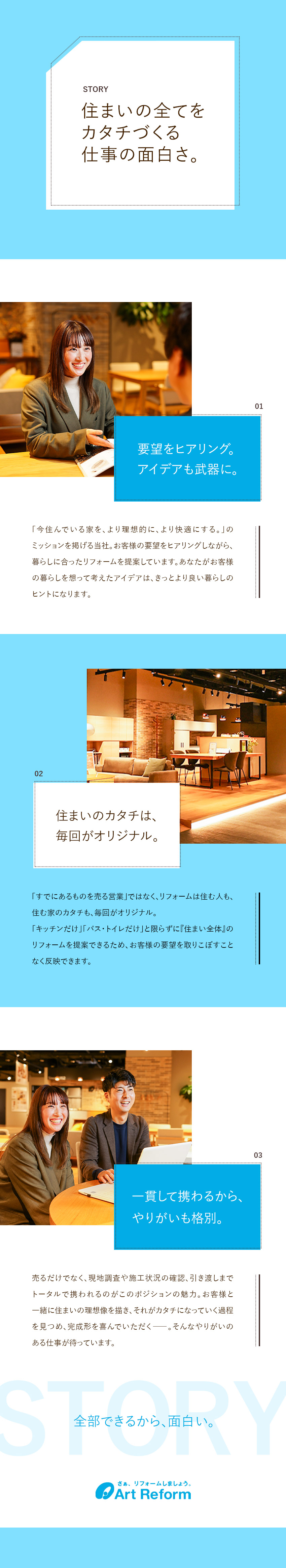 【経験・発想を活かす】住まい全体のリフォームを担う／【強み】顧客満足度96.2％／15年連続西日本1位／【働きやすさ】年休121日／転勤なし／福利厚生多数／株式会社アートリフォーム