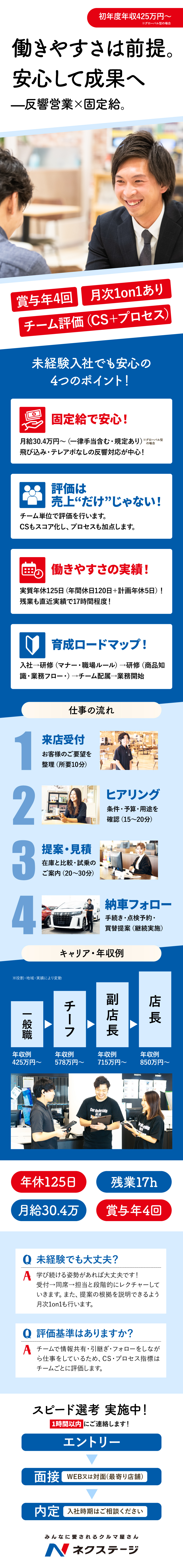 働きやすさは前提！充実研修＆1on1育成で確実成長／固定給で安心＆チームで成果を伸ばす環境／来店・問い合わせ対応中心！"提案の型"が身につく！／株式会社ネクステージ【プライム市場】