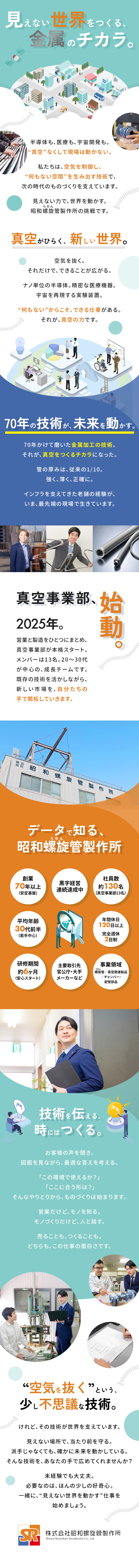 【空気を抜く技術】未来を支える提案スタイルの営業／【OJT3ヶ月＋フォロー】知識ゼロから丁寧に育成／【新規事業の推進役に】将来のコアメンバー募集／株式会社昭和螺旋管製作所