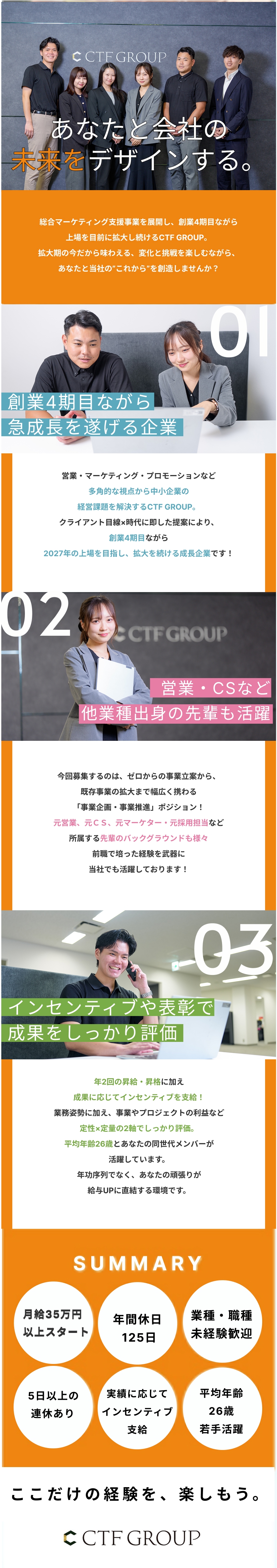 ★中小企業の経営課題を解決！27年上場を目指す企業／★平均年齢26歳／挑戦や変化を楽しめる方歓迎◎／★インセンあり／早期キャリアUP可／年休125日／株式会社ＣＴＦ　ＧＲＯＵＰ