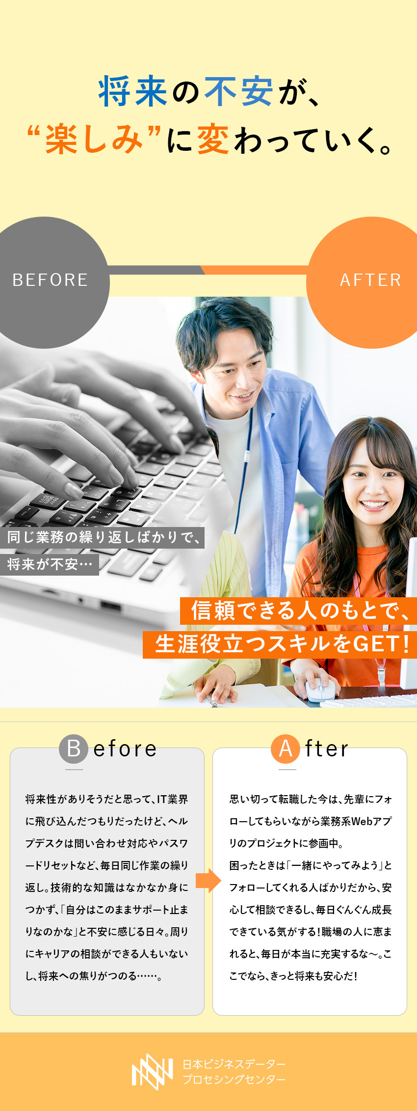 【未経験◎】社内研修＋手厚いOJTで安心スタート！／【成長◎】チームで配属／上級フェーズにも挑戦可／【生活◎】年休122日／残業少／産育休取得実績あり／株式会社日本ビジネスデータープロセシングセンター