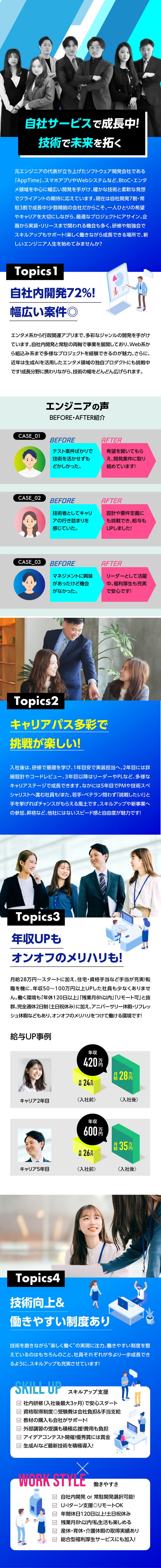 大阪発！話題のアプリを次々と生み出す急成長企業／高収入◎前職より年収100万以上アップした先輩も／年休120日以上／残業月8h以内／福利厚生も充実／AppTime株式会社