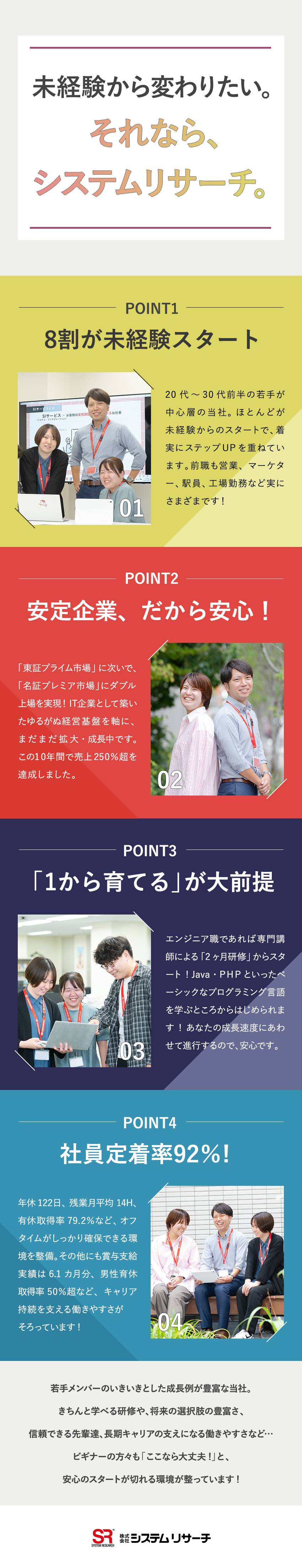 安定×成長◆創業40年超、今もなお拡大中の上場企業／多彩なポジション◆希望・適性に合わせて挑戦可能／好環境◆年休122日／賞与実績6カ月超／研修充実／株式会社システムリサーチ【プライム市場】