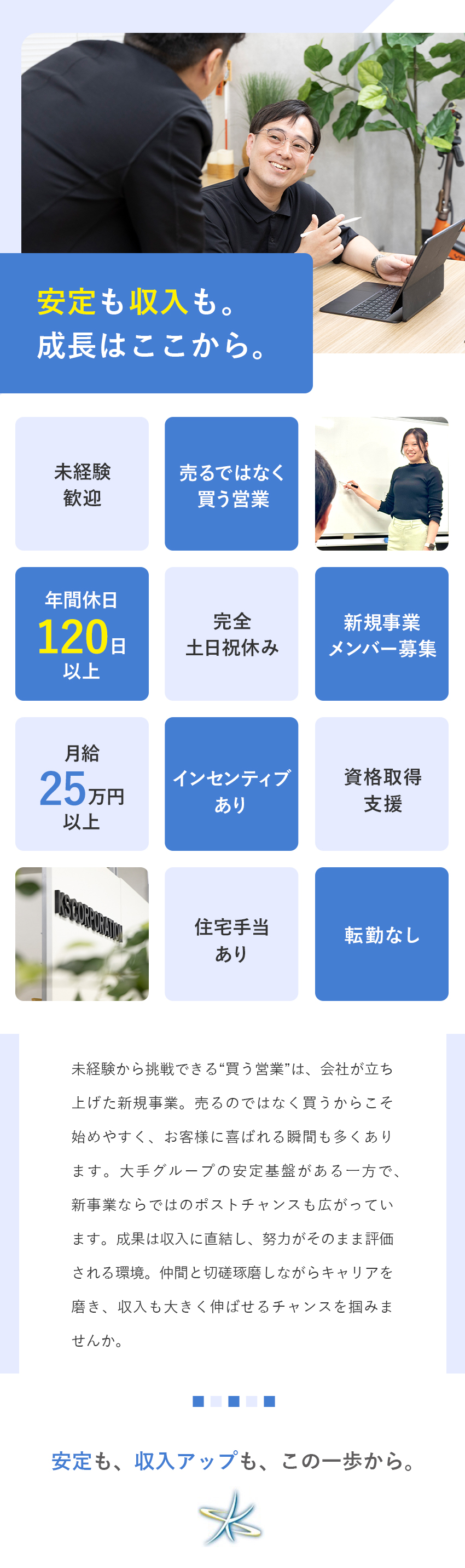 【安定◎】大手グループの安定基盤・事業拡大中／【成長◎】未経験OK・売るのではなく“買う営業”／【待遇◎】年休120日以上・土日祝休・ポストも豊富／株式会社Ｋ’ｓ ＣＯＲＰＯＲＡＴＩＯＮ