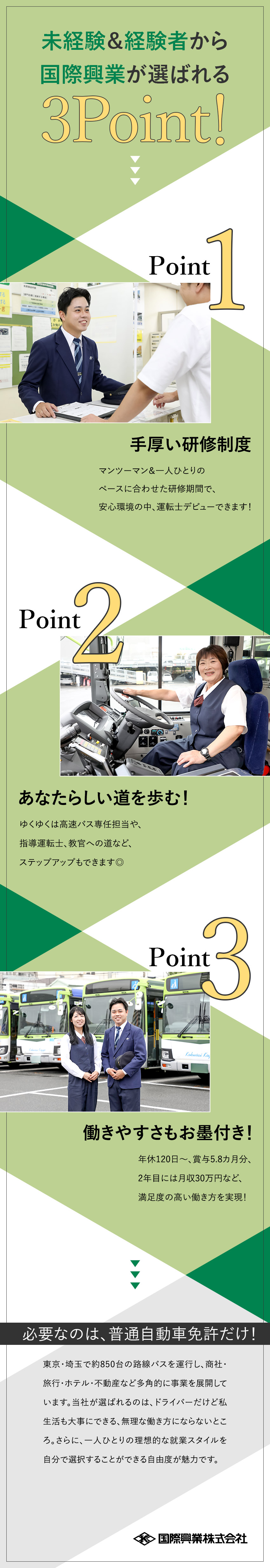 未経験で月収30万円も！賞与5.8カ月分支給◎／研修制度＆サポート体制万全！8割未経験スタート／完休2日＆2連休／資格取得全額負担／転勤なし／国際興業株式会社
