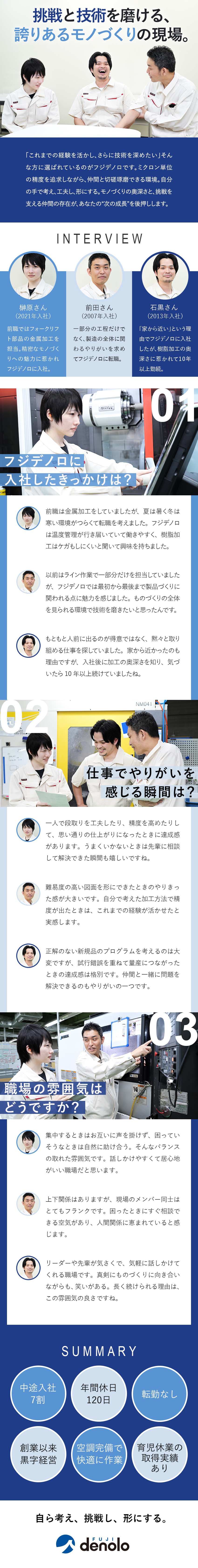 【安定性】1970年に創業以来黒字経営を継続／【将来性】学びを深めてスキルアップできる環境／【居心地】20～60代まで幅広く活躍中／フジデノロ株式会社