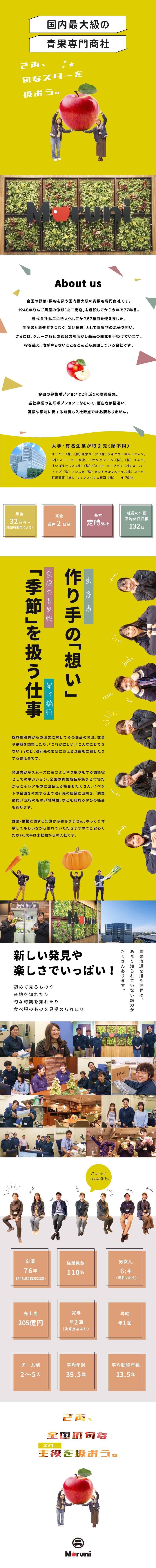 作り手の想いを繋ぐ国内最大級の青果物専門商社／【月給32万円～】賞与昨年4ヶ月分超／残業ほぼなし／【完全週休2日制】社員の年間平均休日日数132日／株式会社 丸二（Maruni Co.,Ltd.）
