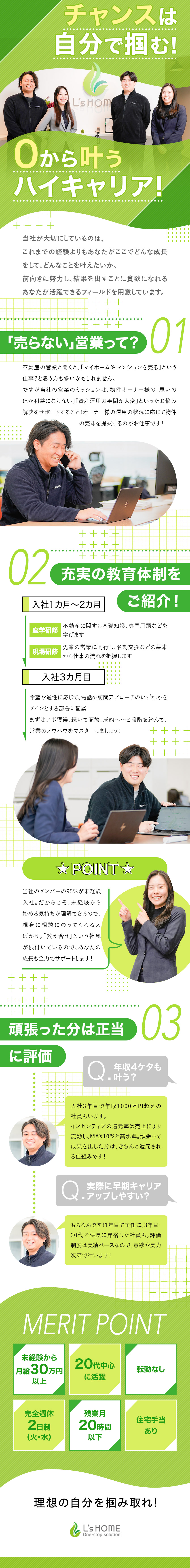【未経験歓迎】基礎から学べる研修でキャリアアップ！／【実力を正当に評価】20代で管理職・年収4ケタも！／【働きやすさ◎】完全週休2日／月給30万円以上保障／株式会社エルズホーム