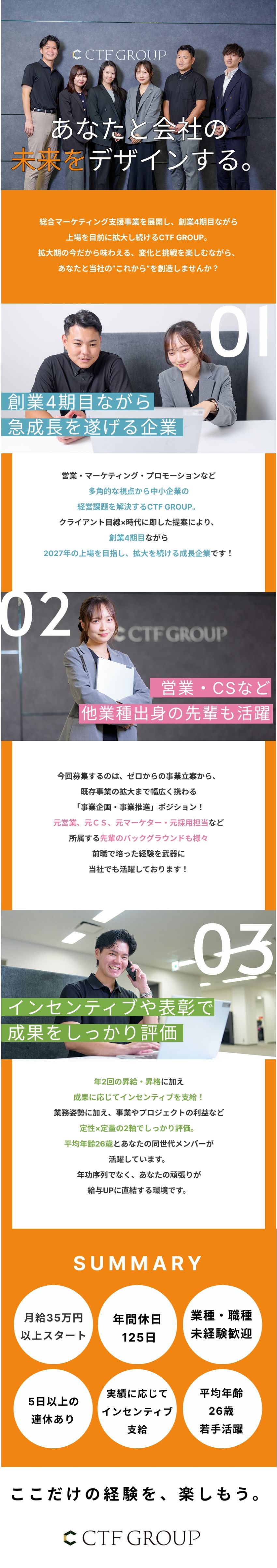 ★中小企業の経営課題を解決！27年上場を目指す企業／★平均年齢26歳／挑戦や変化を楽しめる方歓迎◎／★インセンあり／早期キャリアUP可／年休125日／株式会社ＣＴＦ　ＧＲＯＵＰ