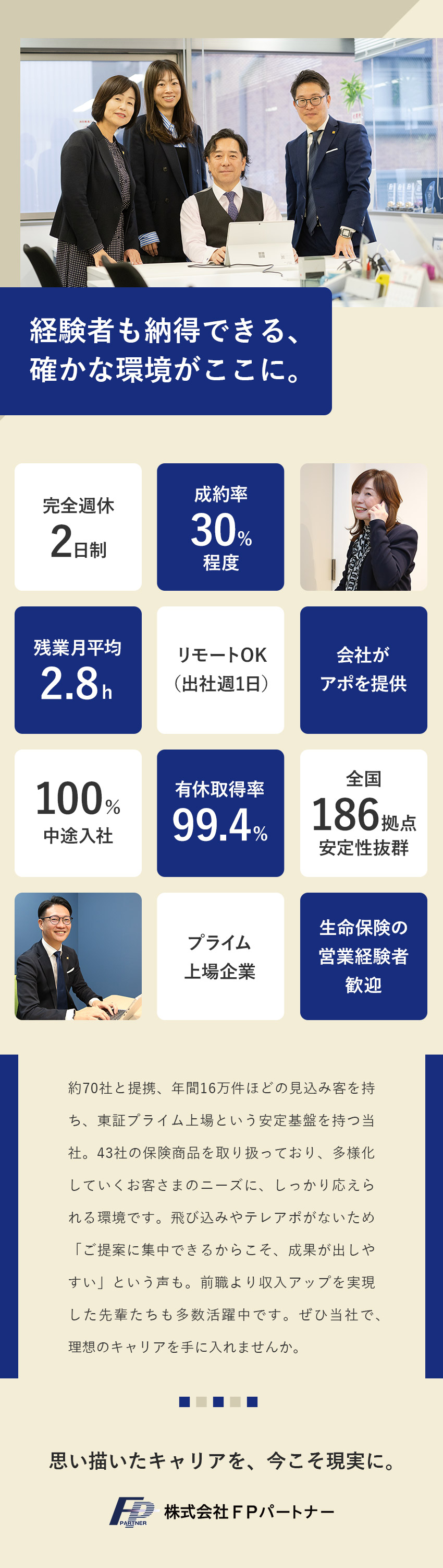 ◆プライム上場企業／全国で「マネードクター」を展開／◆会社からアポ提供／高成約率／40代・50代活躍中／◆リモート可／転勤なし／土日休／柔軟な働き方が可能／株式会社ＦＰパートナー【プライム市場】