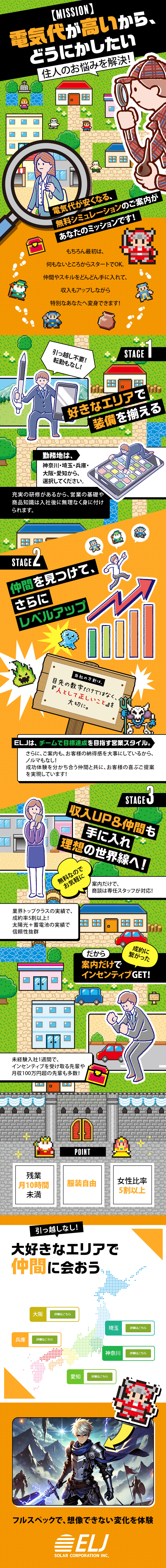 高収入★成果に応じて手に入る青天井のインセンティブ／はじめやすい★成約率5割・電気代節約のご提案のみ／高環境★月残業10h程・連続休暇や福利厚生も充実／ＥＬＪソーラーコーポレーション株式会社