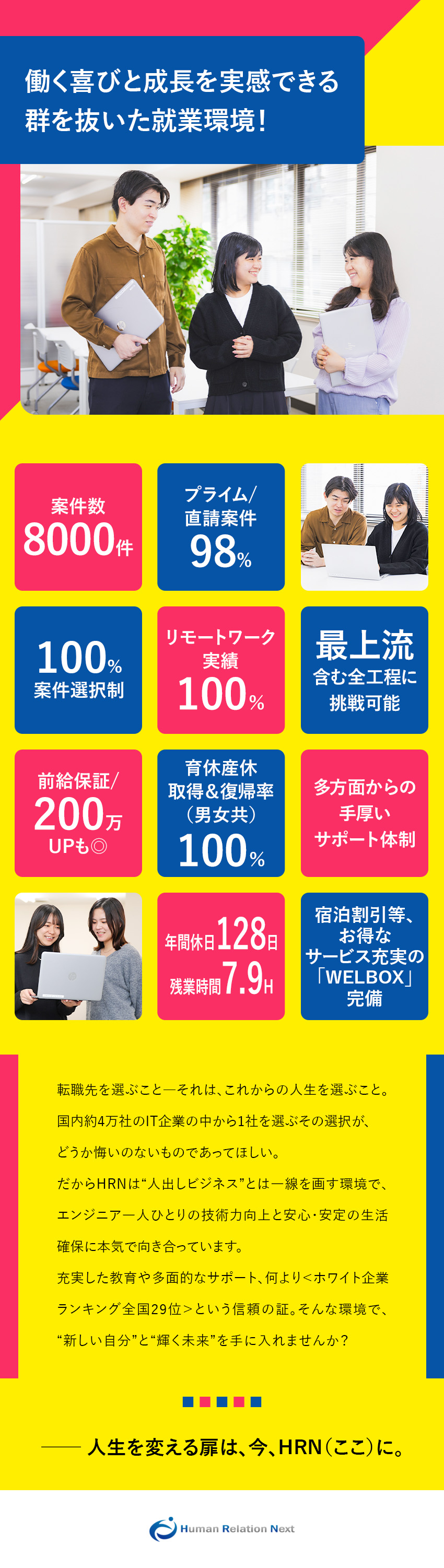 ホワイト企業全国29位！日本最高峰の職場環境！／技術も工程も幅広く挑戦可能◆努力は正当に評価！／未経験や微経験でも安心◎クラウドITスクール完備！／ヒューマンリレーションネクスト株式会社