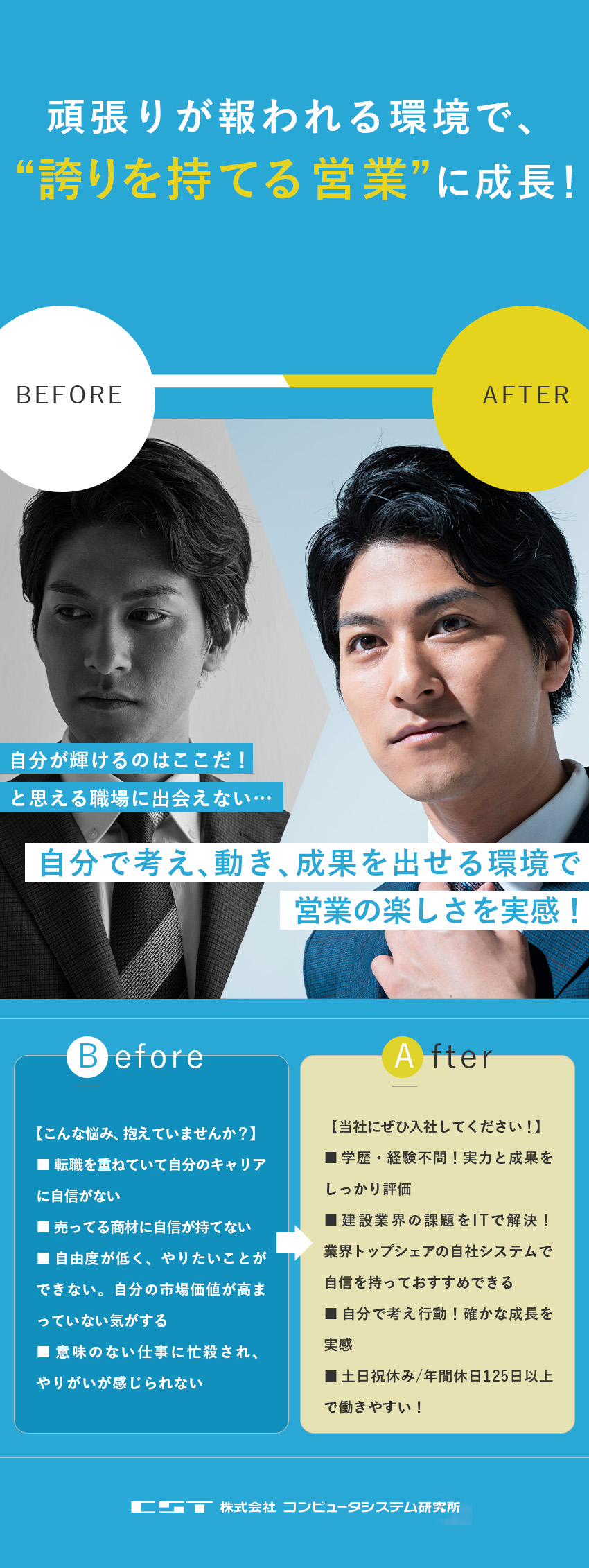 【成長環境】研修充実＋業界トップシェアの自社ソフト／【建設×DX支援】業界を支える社会的意義の高い仕事／【働きやすさ◎】年休125日／健康経営優良法人／株式会社コンピュータシステム研究所（CST）