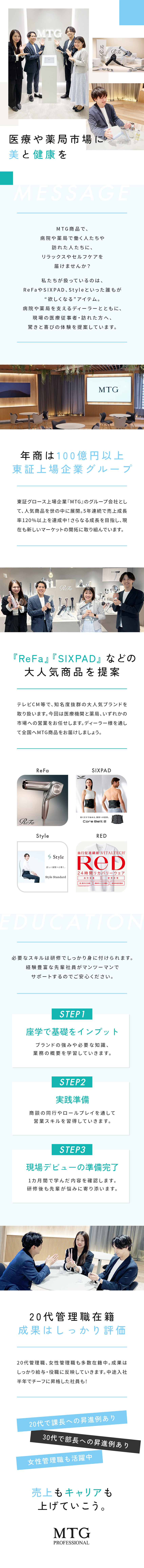 東証上場グループ！売上成長率5年連続120％超え／ReFa・SIXPAD・Styleで市場拡大を担う／実力主義！20代で課長・30代で部長の実績あり／株式会社ＭＴＧプロフェッショナル(株式会社MTGグループ)