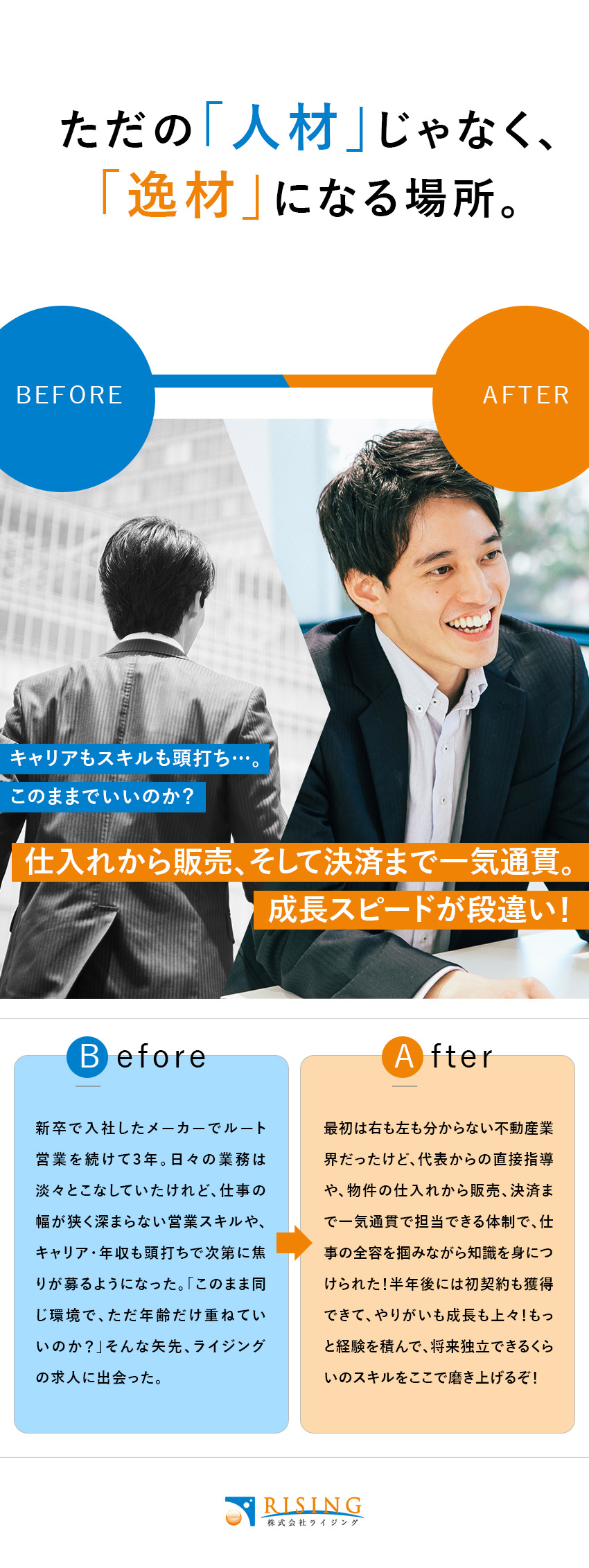 未経験歓迎★入社後1年～2年ほどかけ成長をサポート／好環境★完全週休2日／大型連休あり／月給32万円～／事業拡大中★早期キャリアアップ豊富なチャンスあり／株式会社ライジング