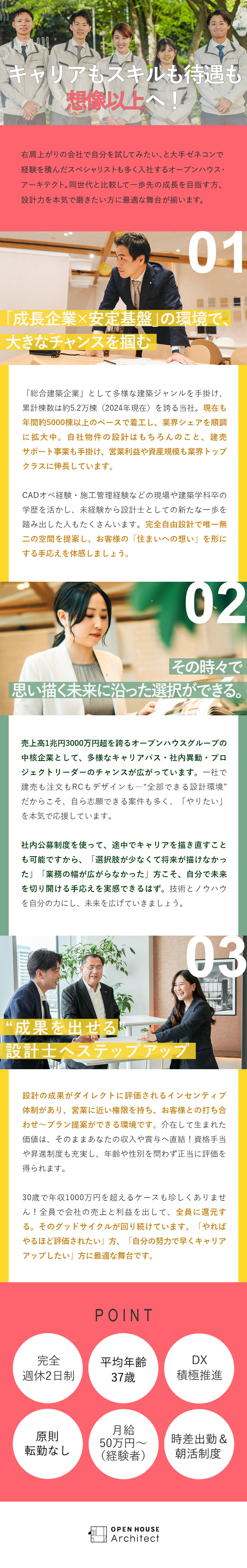 東証プライム上場／中途入社の94％が給与UPに成功／1社であらゆるジャンルの建築設計を経験できる！／社内公募制度／DX積極推進／時差出勤＆朝活制度／株式会社オープンハウス・アーキテクト(オープンハウスグループ)