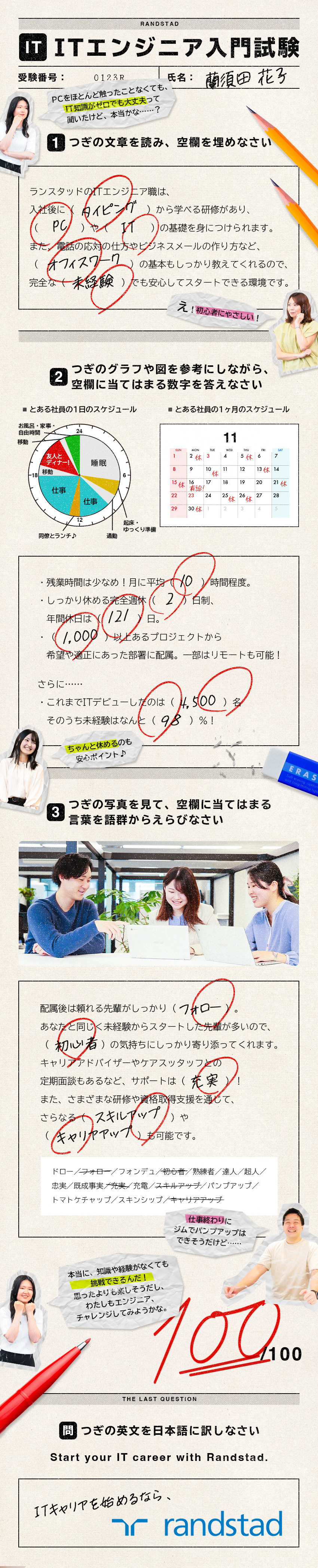 ◎先輩の98％が未経験入社／育成実績4500名以上／◎PCの基本操作から学べるオリジナル研修プログラム／◎資格取得やキャリア相談など、配属後もサポート充実／ランスタッド株式会社【randstad technologies／エンジニア事業部】