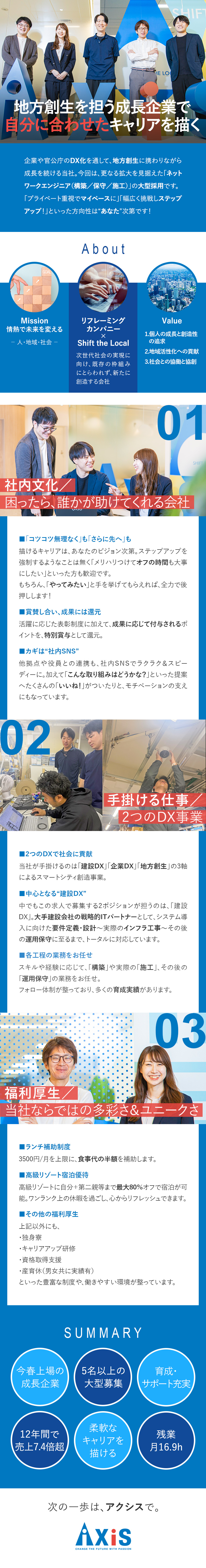 【DX事業で地方創生】社会貢献性の高い成長企業／【育成充実】スキルに応じて支援／挑戦を後押す社風／【環境】残業月10～20h程度／土日祝休／アクシスＩＴパートナーズ株式会社（東証TOKYO PRO Market市場）