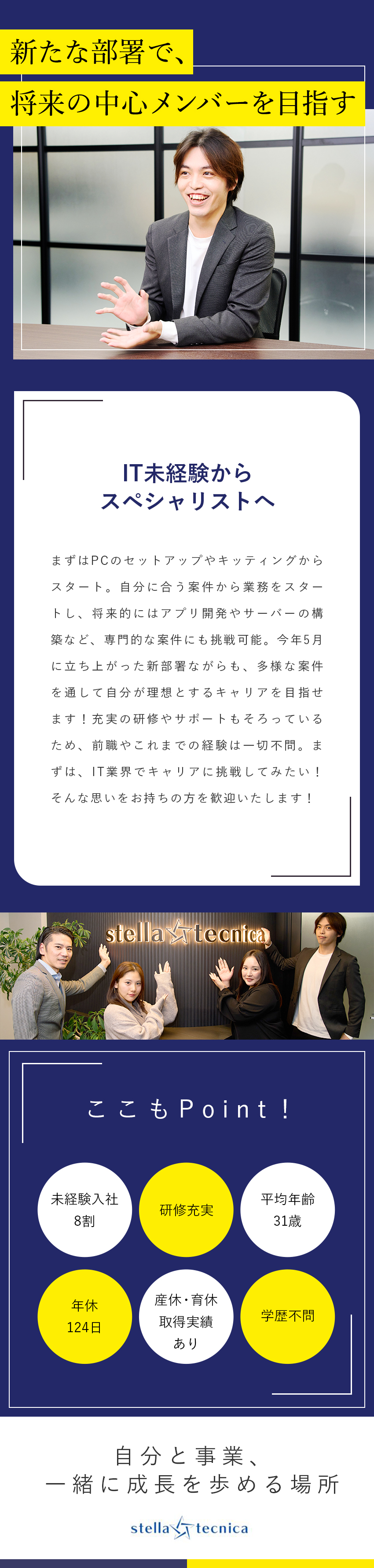 【研修制度充実】先輩メンバーも8割が未経験入社／【将来性】新規事業としてこの先もどんどん拡大／【若手活躍中】平均年齢31歳と若手メンバーが中心／株式会社ステラテクニカ