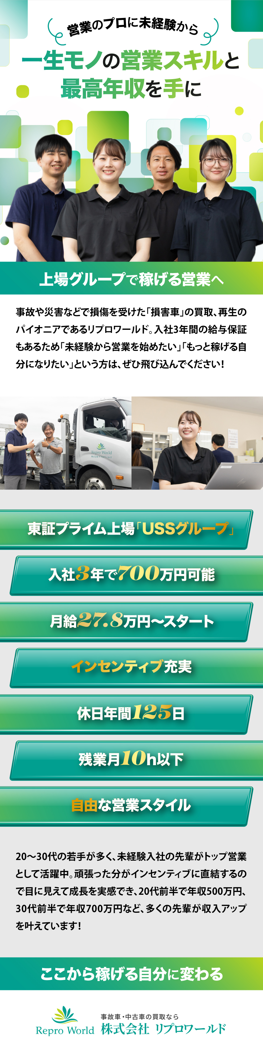 【未経験歓迎】営業経験不問！人柄重視の採用です／【安定収入】選べる給与形態／インセンティブあり／【働きやすさ】週休2日／残業10h以下／年休125／株式会社リプロワールド(USSグループ)