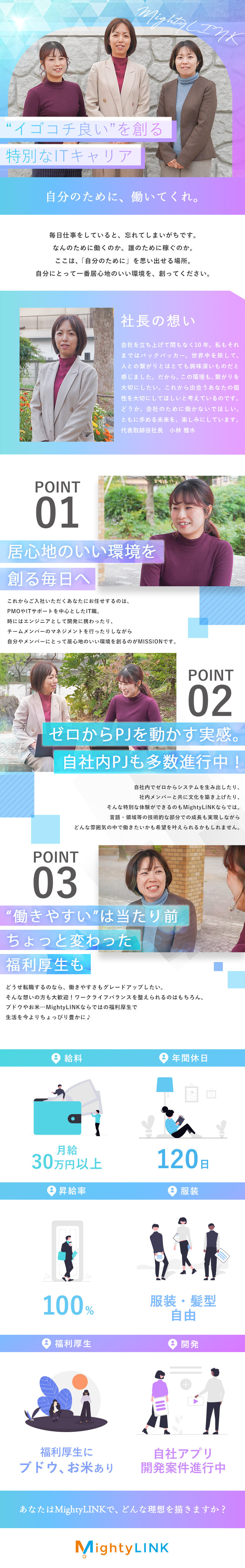 未経験歓迎＊IT業界でのキャリアアップを考える方に／福利厚生＊社長の家族が経営する農園で採れた果物も！／頑張りを評価＊日々の頑張りを考慮するから毎年昇給◎／株式会社Ｍｉｇｈｔｙ　ＬＩＮＫ