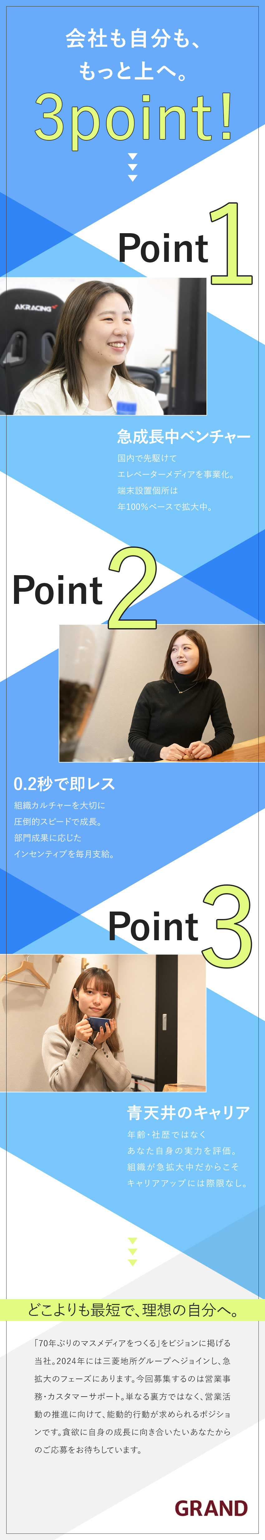 【急成長ベンチャー】昨年三菱地所へグループジョイン／【挑戦】事業成長を加速！早期キャリア形成も可能／【環境】月給33万円～／フレックス／土日祝休／ＧＲＡＮＤ株式会社（旧：株式会社東京）(三菱地所グループ)