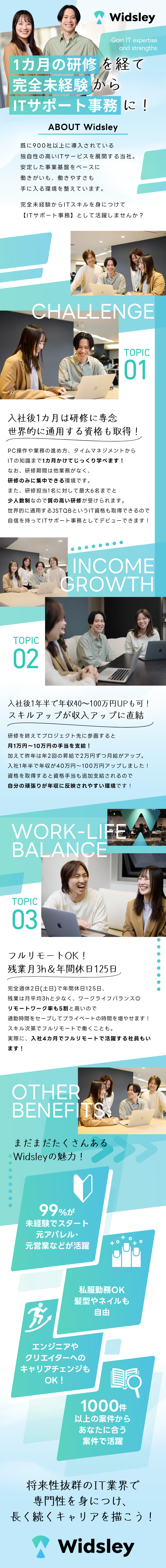 完全未経験OK！学歴・職歴・IT知識不問＆人物重視／入社後1カ月は研修のみ！世界的に通用する資格も取得／フルリモOK！土日祝休み＆年休125日＆残業月3h／株式会社Ｗｉｄｓｌｅｙ